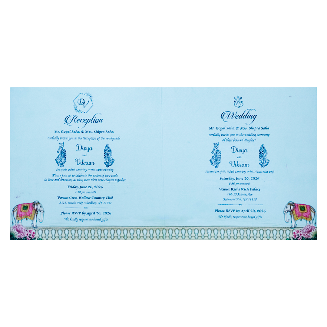 Blue Temple Elephant Wedding Card-KNKD8112