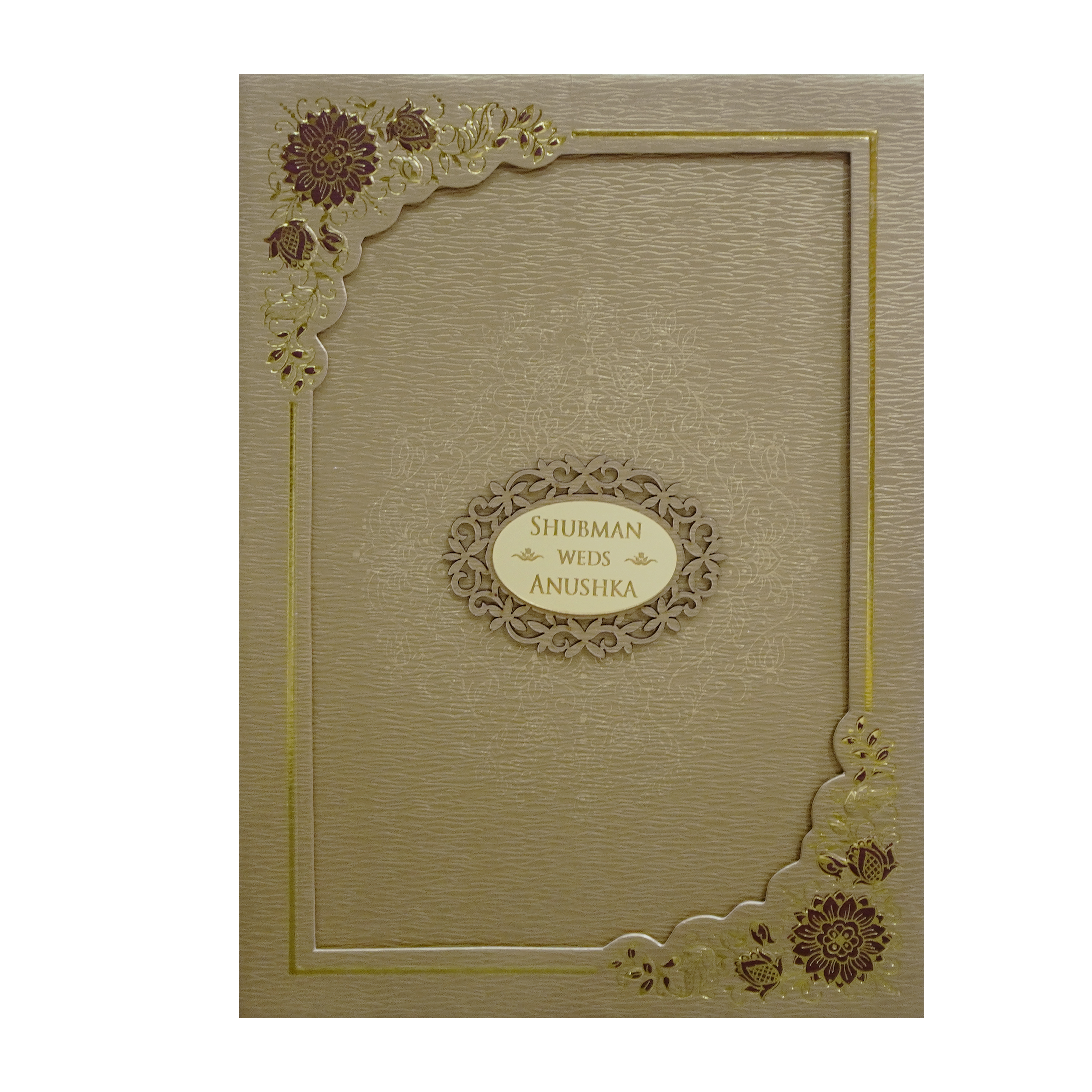 Gold Embossed Floral Padded Wedding Card-KRB09670