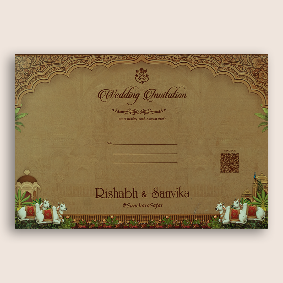 Brown Kaamadhenu Box Marriage Invitations - KSH18860