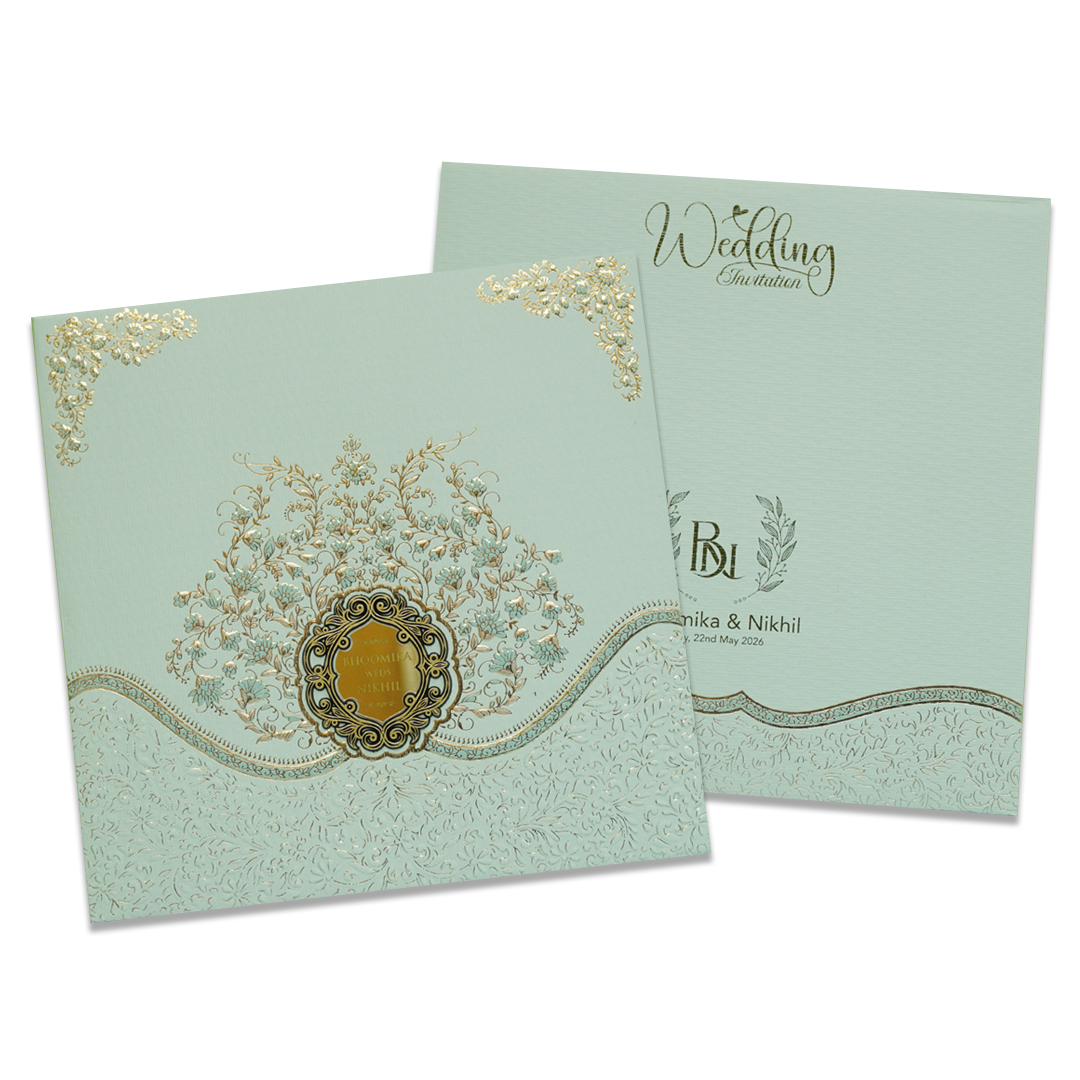 Green Floral Embossed Padded Wedding Card - KSSC2300