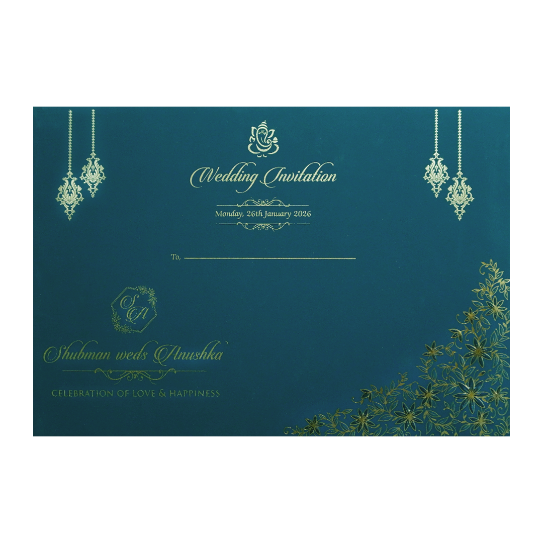Blue Padded Embossed Floral Cutout Wedding Invitation Card-KRB09802