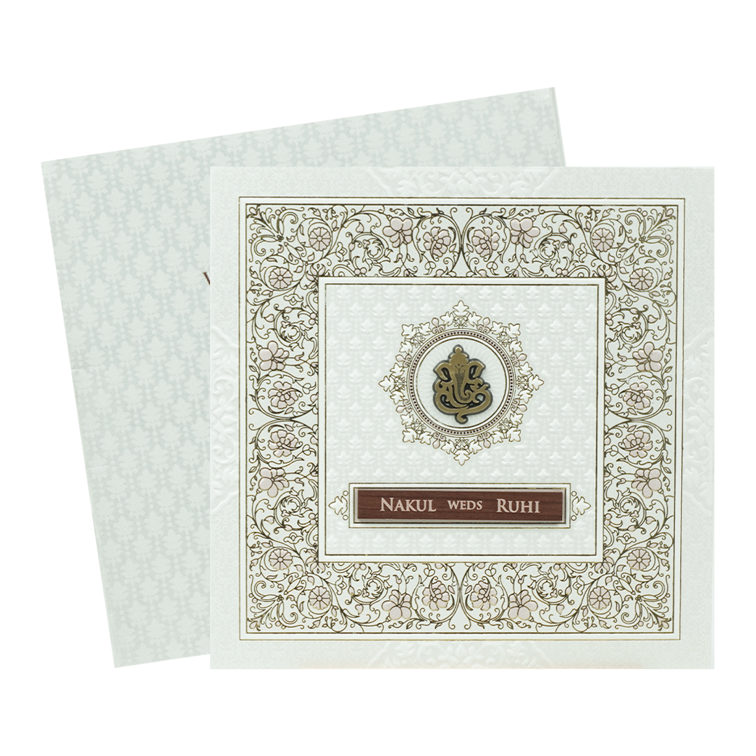 White Floral Border Wedding Card-KRE28560