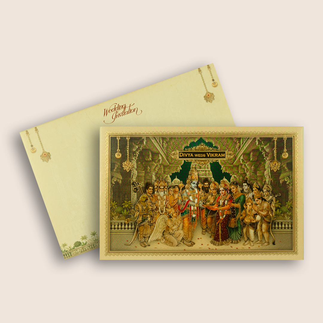 Sandal Lord Balaji Padmavathi Padded Wedding Card - KNAK4706