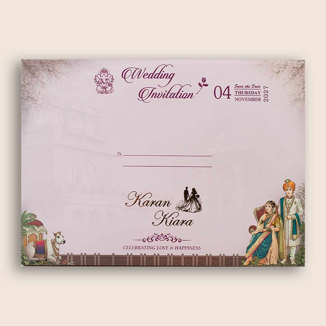Lavender Bride Groom Padded Door Style Wedding Card - KSH18180
