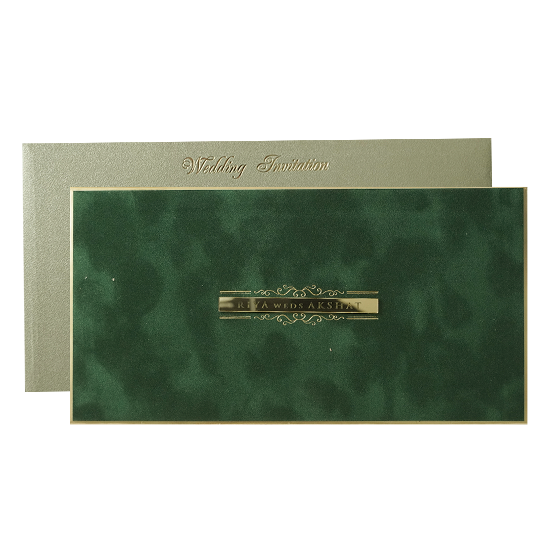 Dark Green Simple Padded Wedding Card-KMMWD1168
