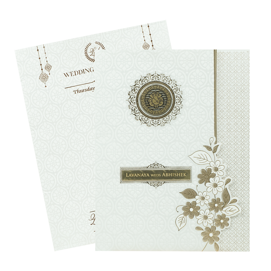 White Embossed Monogram Floral Wedding Card-KRE26940