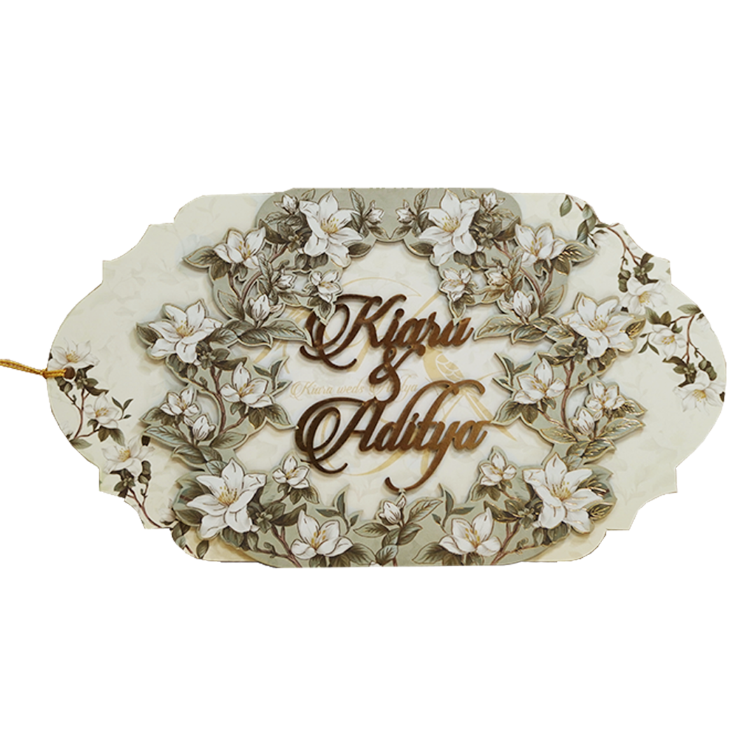 Sage Green Magnolia Floral Layered Wedding Card - KFR16140