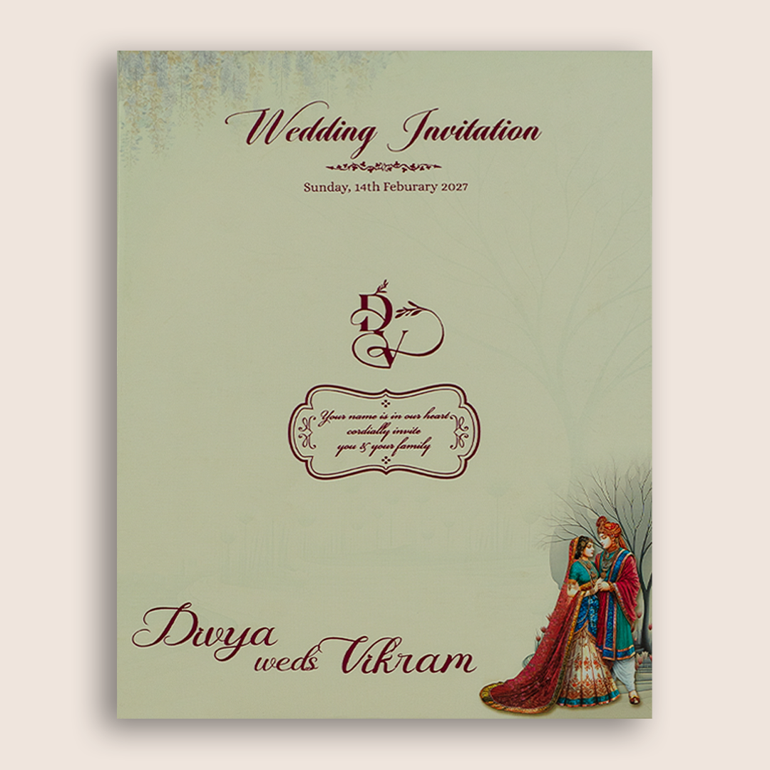 Grey Bride Groom Floral Door Style Wedding Invitation Card - KNKN6325
