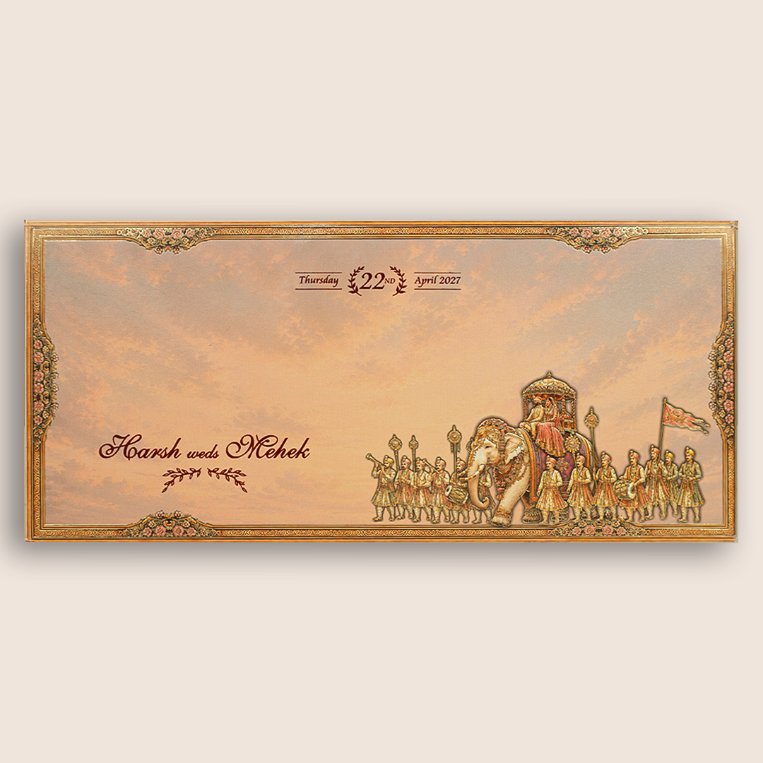 Beige Bharaat Laser Cut Padded Wedding Card - KPR026210