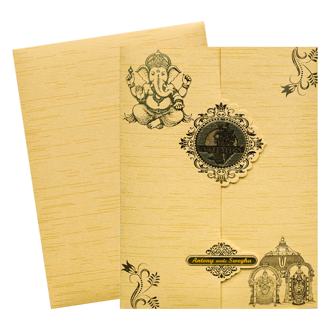 Gold Ganesha Folder Wedding Card-KNM2901G