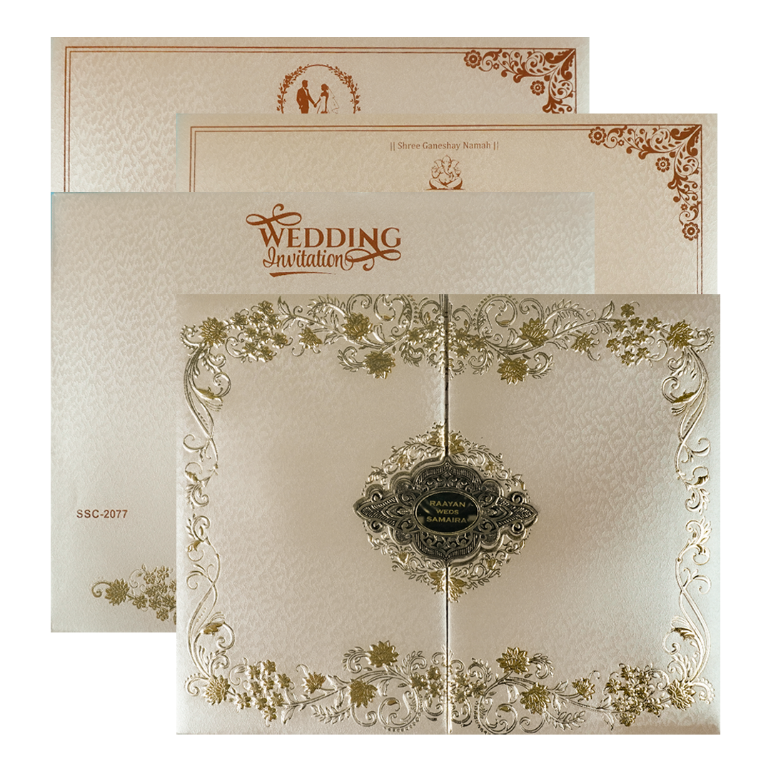 Gold Floral Ornate Padded Wedding Card-KSSC2077