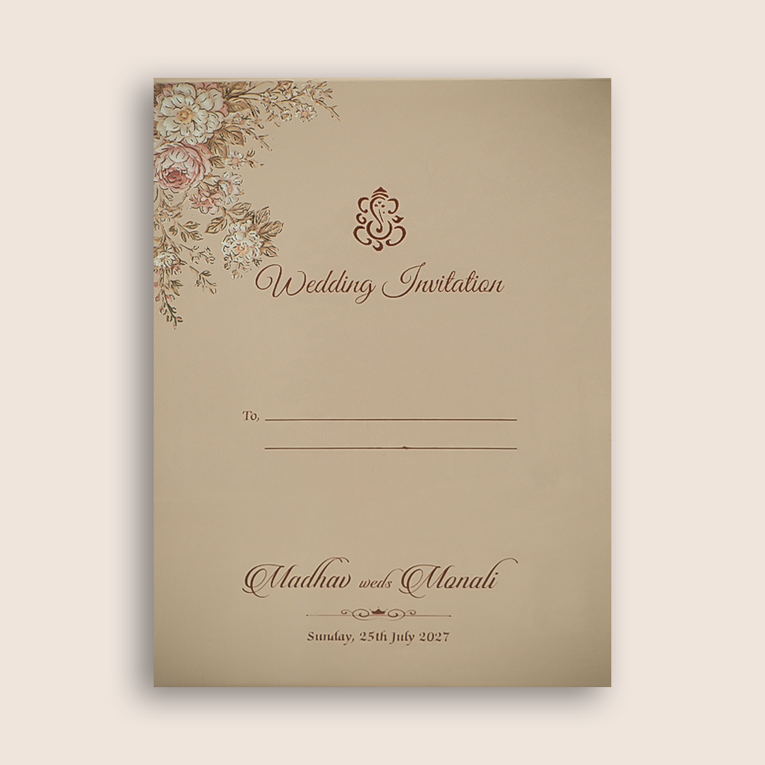 Cream Floral Laser Cut Padded Wedding Card - KJTS3701