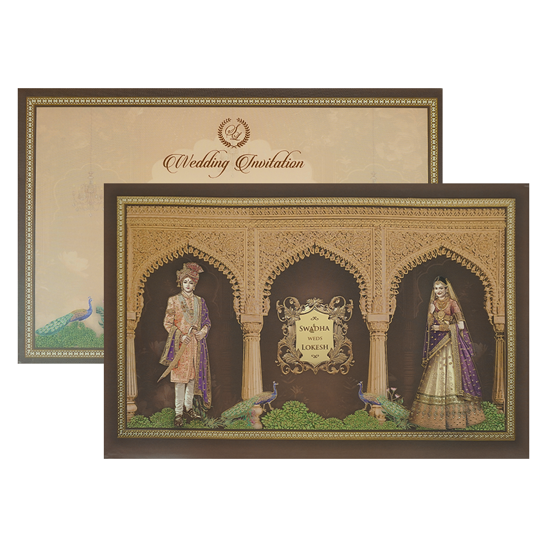 Check out Brown Palace Arch Padded Wedding Card at best price.WhatsApp Support|Express Delivery.