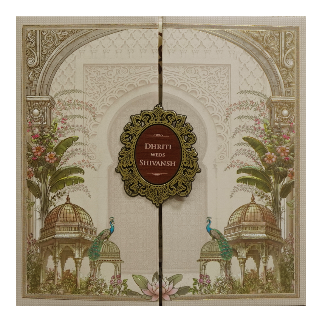 Cream Palace Padded Wedding Card - KSH72710