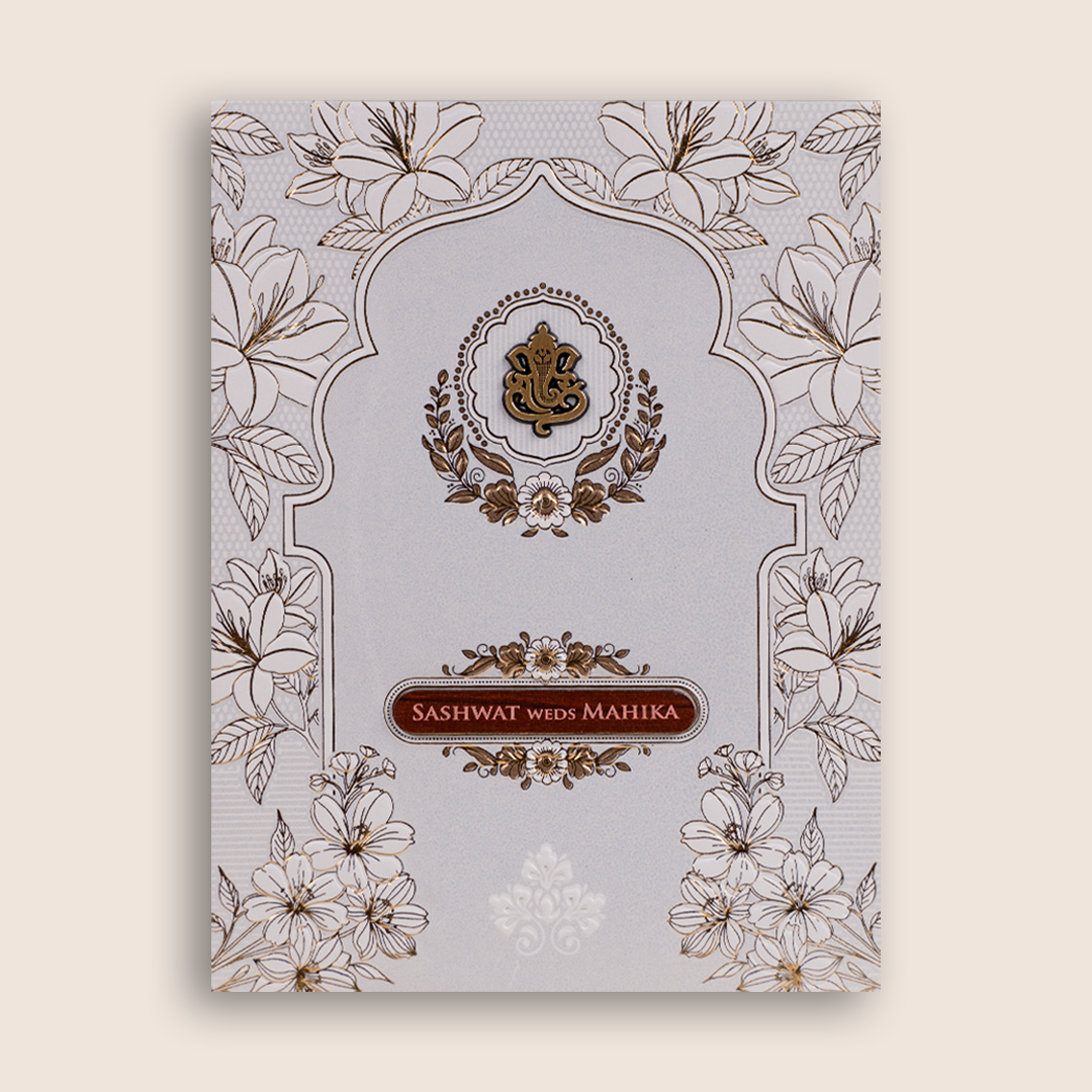White Embossed Floral Wedding Invitation Card - KRE29510