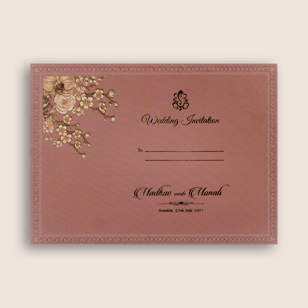 Pink Floral Padded Laser Cut Invitation Card - KJTS3698