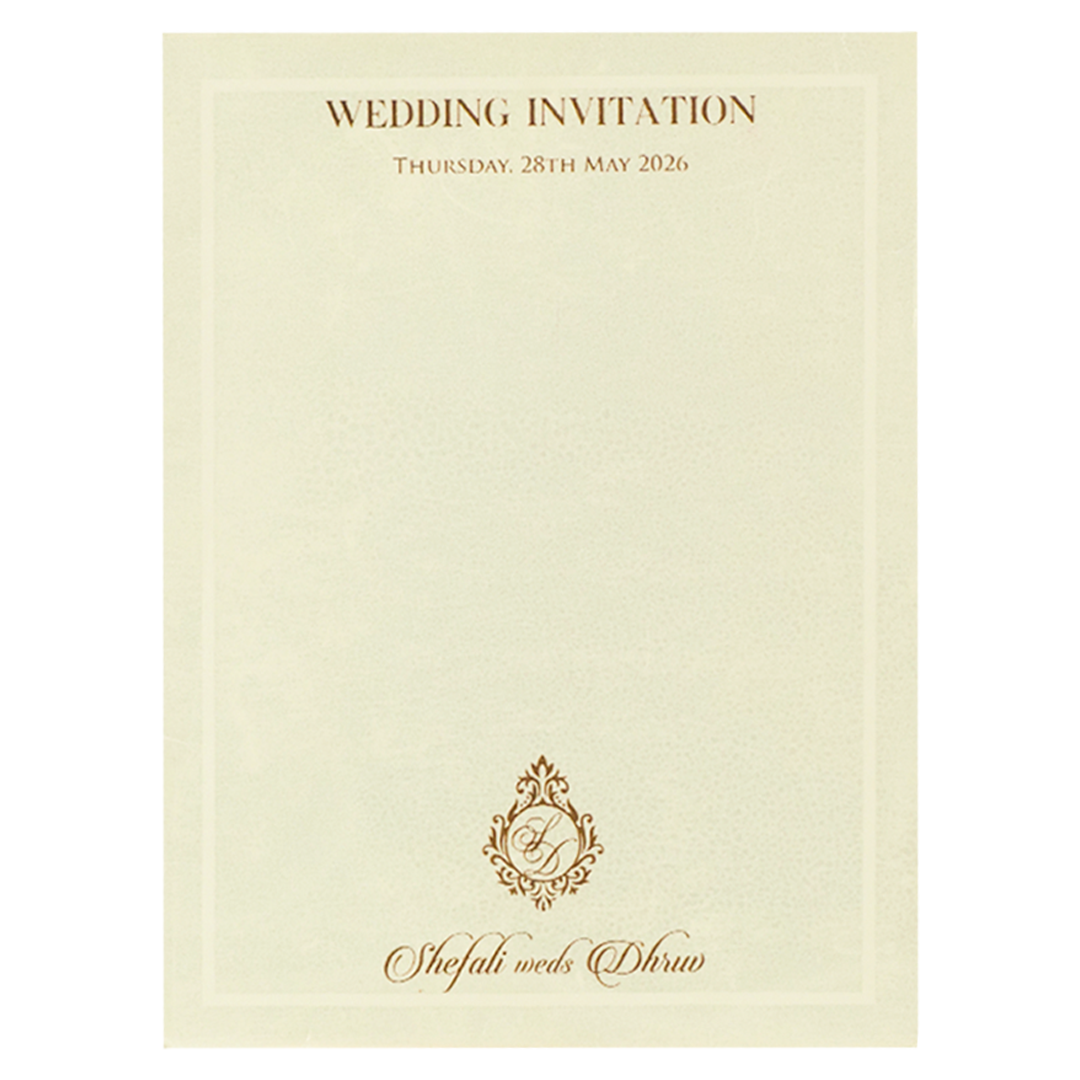 White Embossed Ganesha Wedding card-KRE28470