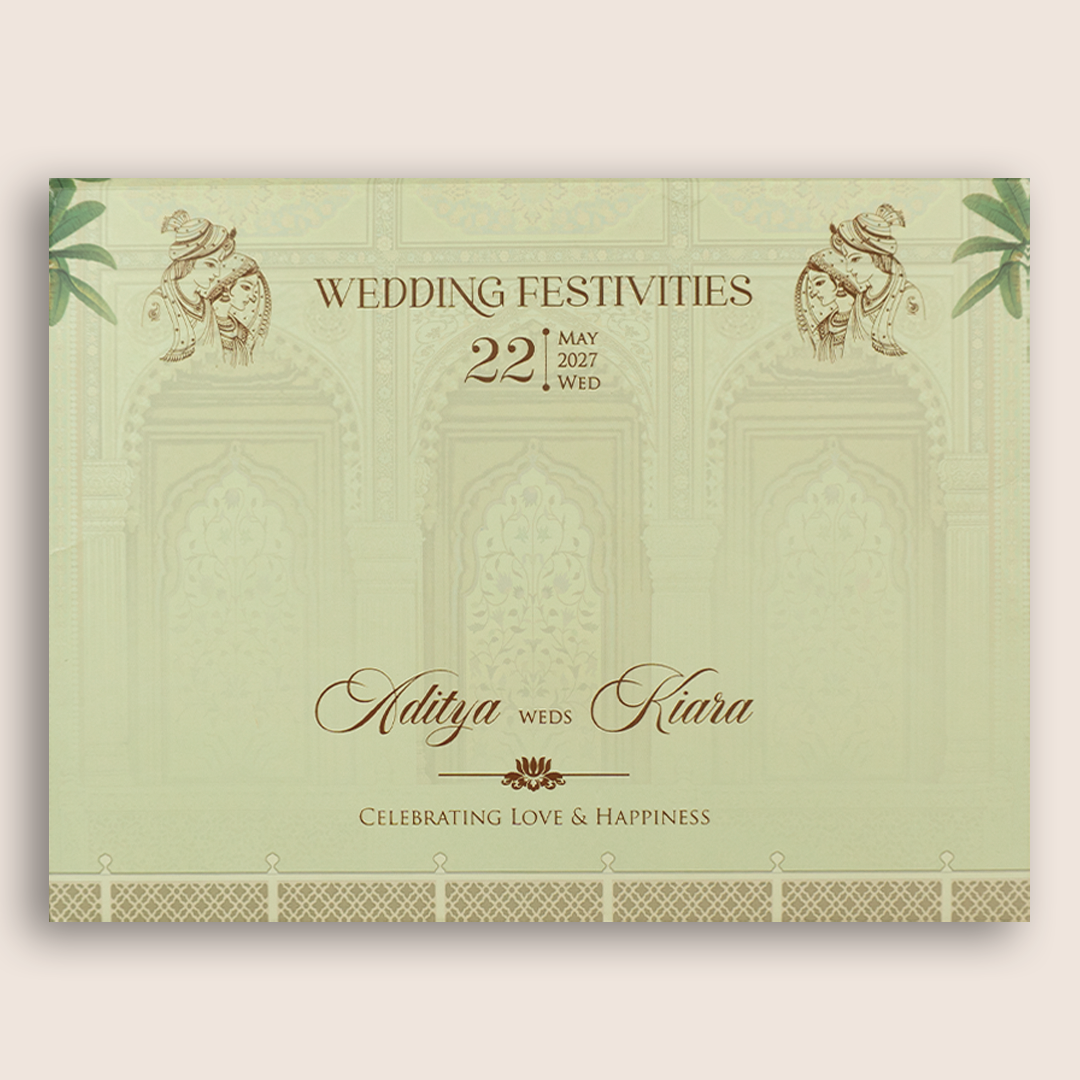 Pale Green Royal Baraat Padded Wedding Card - KFR17490