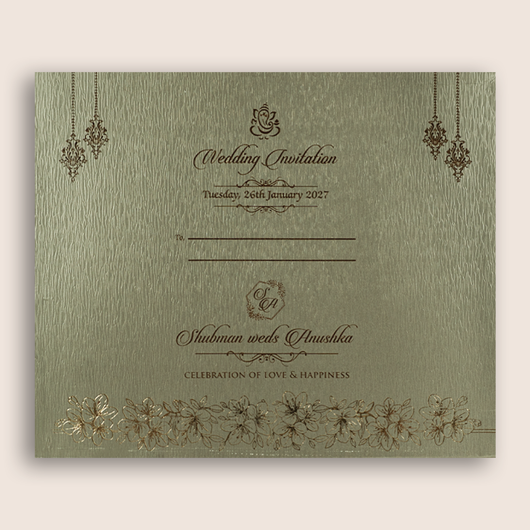 Grey Floral Laser Cut MDF Wedding Invitation - KRB09141