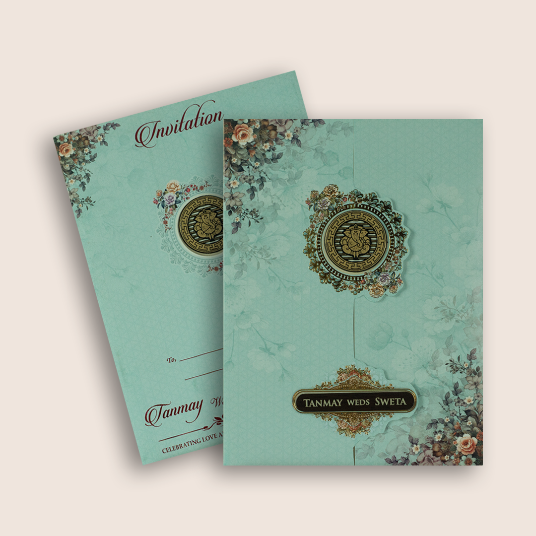 Blue Floral Door Style Wedding Invitation Card - KSH73430