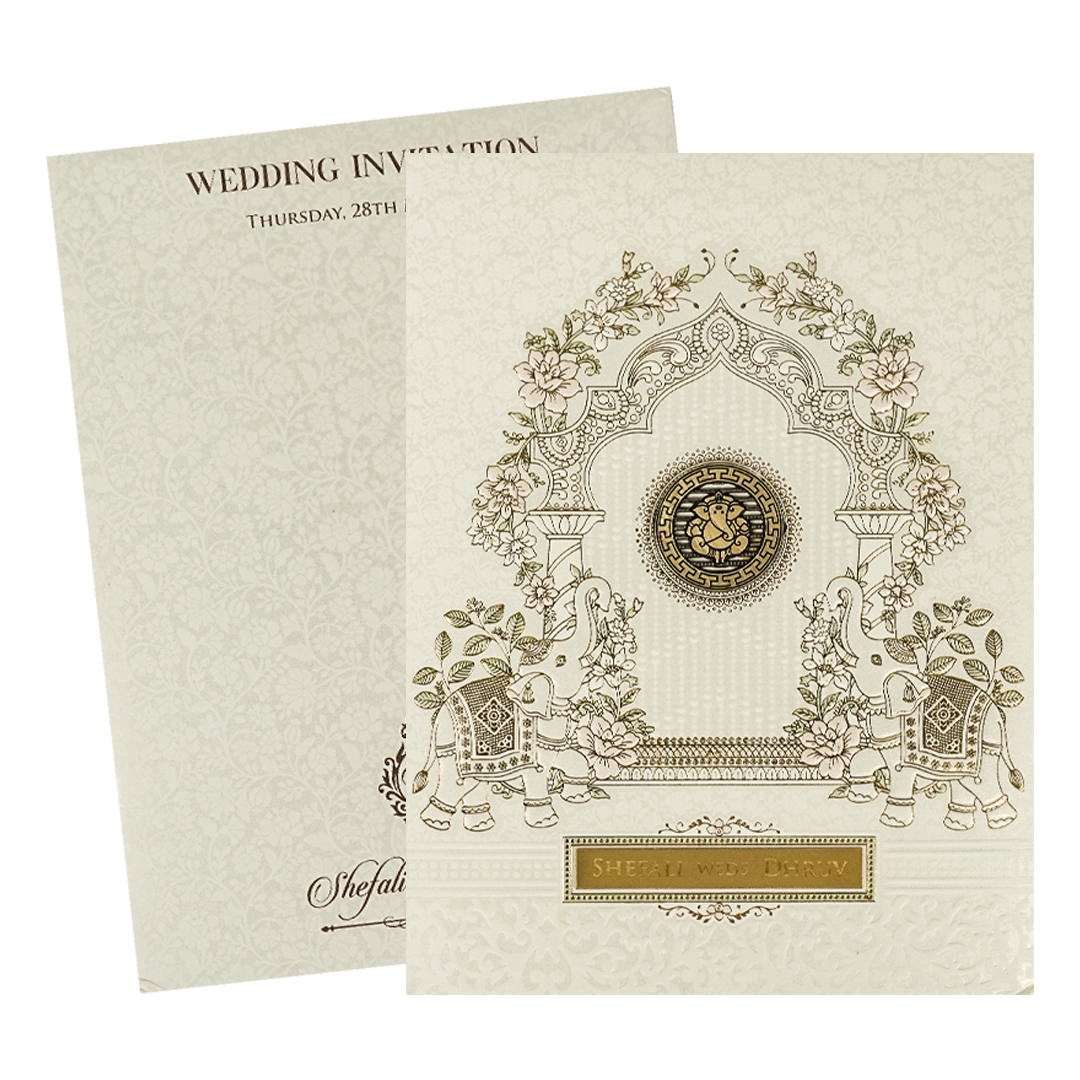 White Floral Arch Padded Wedding card-KRE28130