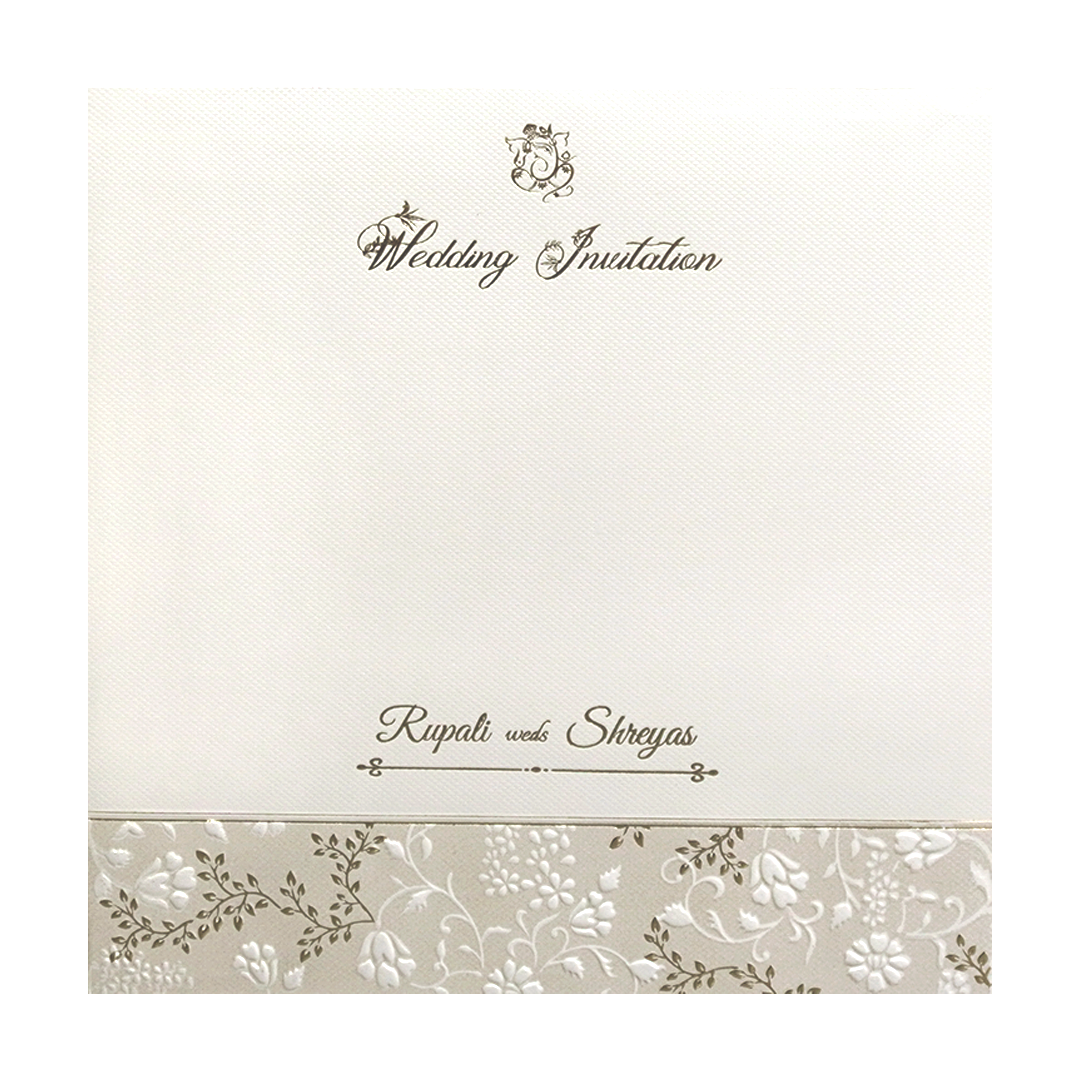 Cream Gold Floral Embossed Padded Wedding Card - KMMWD1123