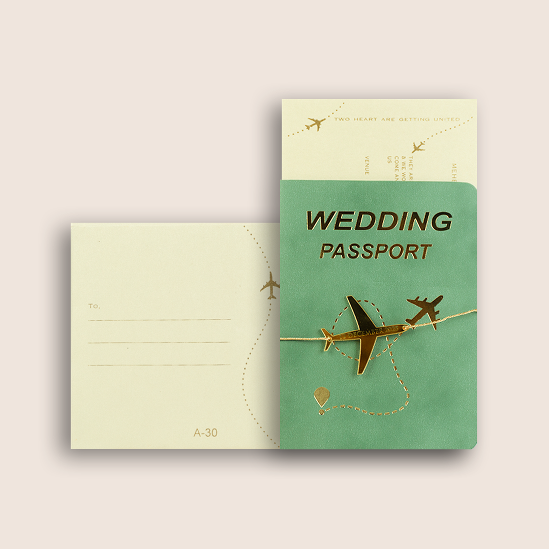 White Green Passport Invitation Card - KMARA301