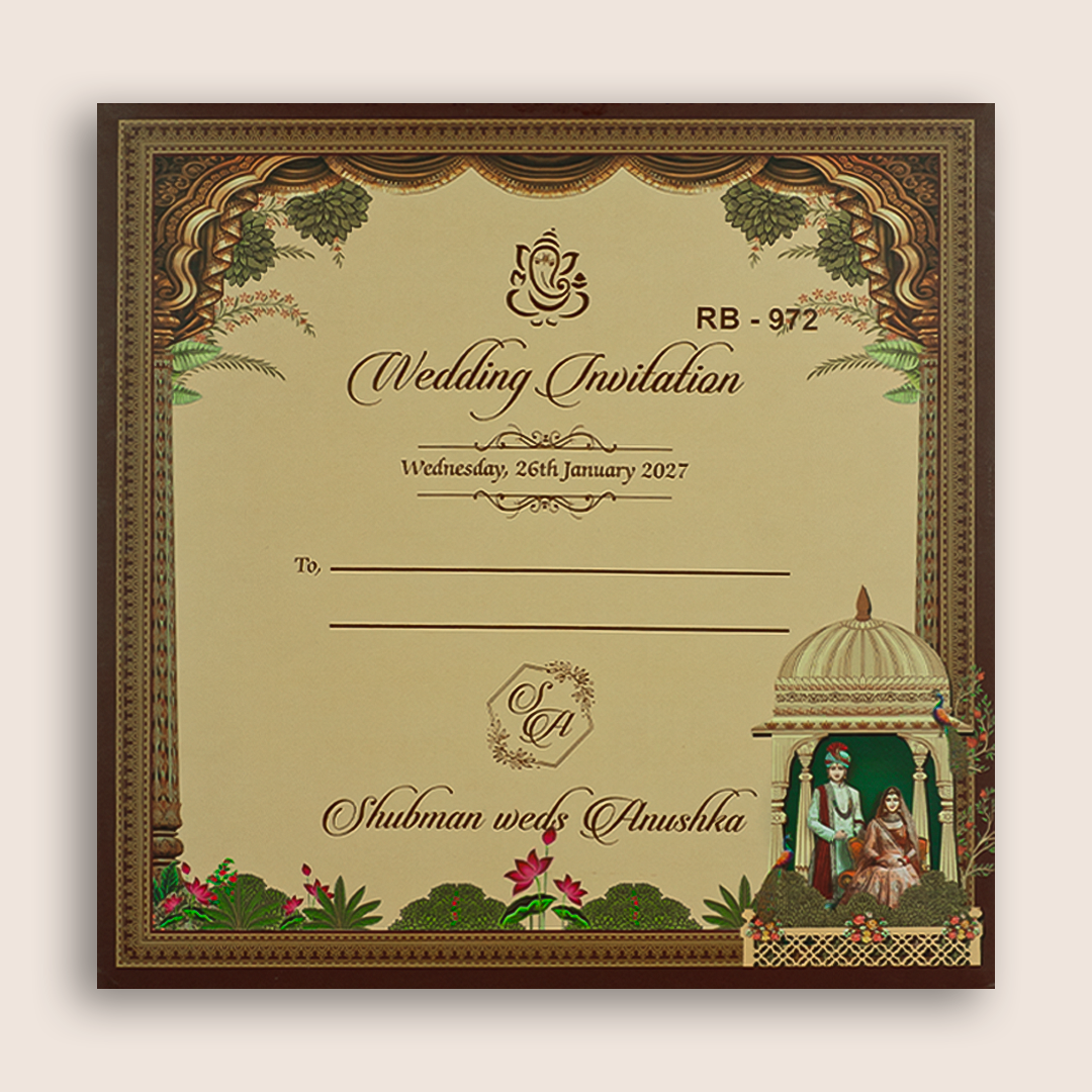 Brown Bride Groom Padded Wedding Invitation - KRB09720