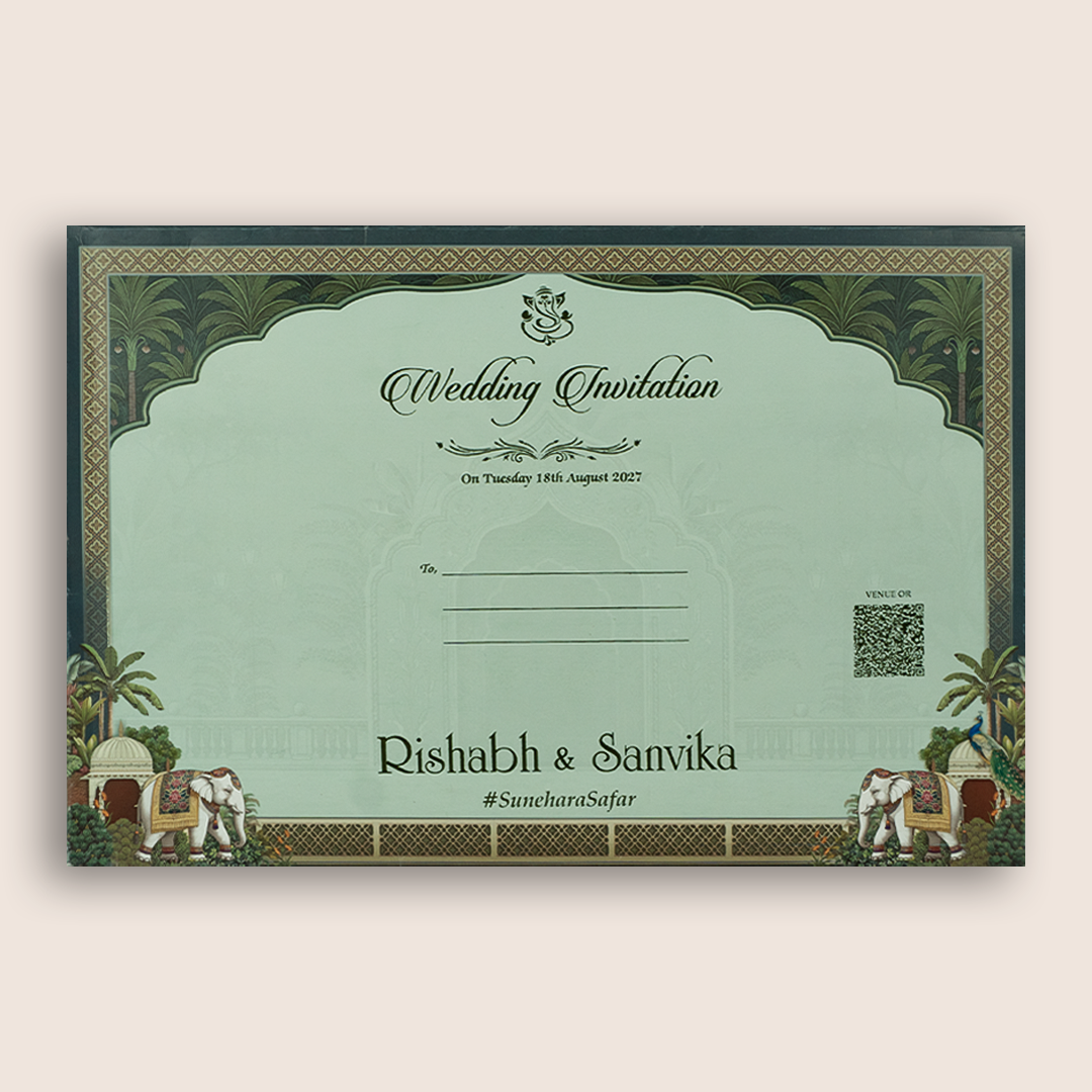 Green Royal Elephant Jharokha Wedding Invitation - KSH19000