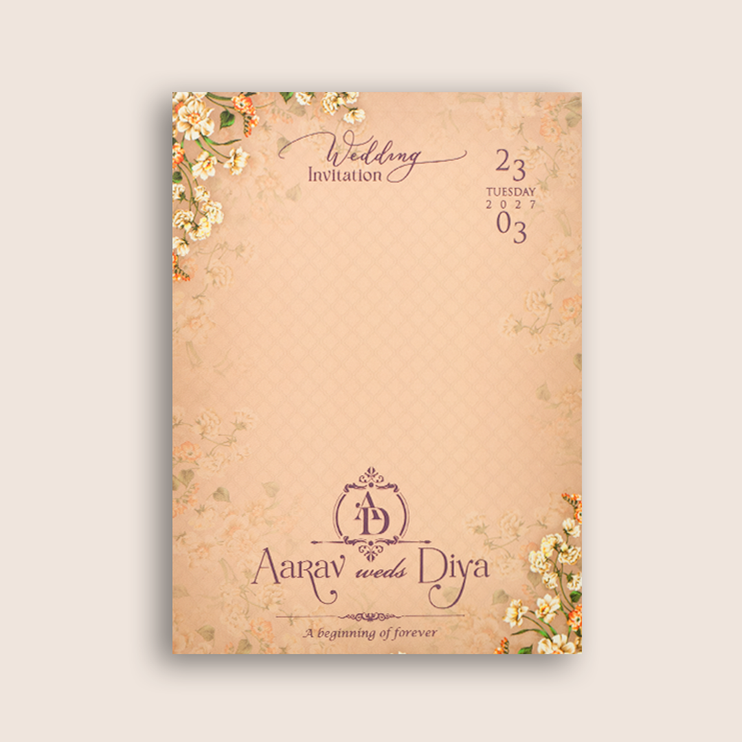 Pink Floral Padded Door Style Wedding Invitation - KVN07210