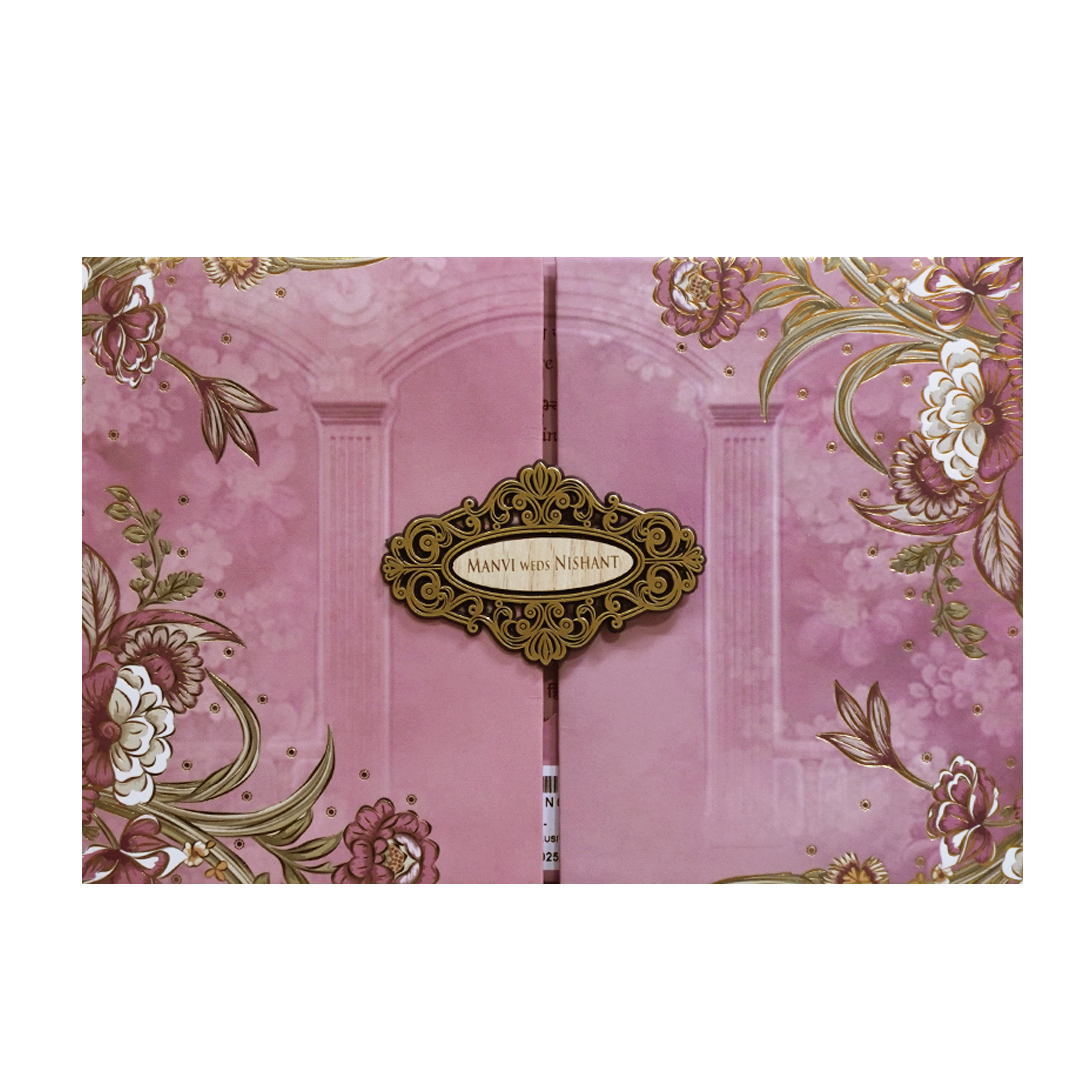 Pink Floral Doorp Padded Wedding Card - KVN07360