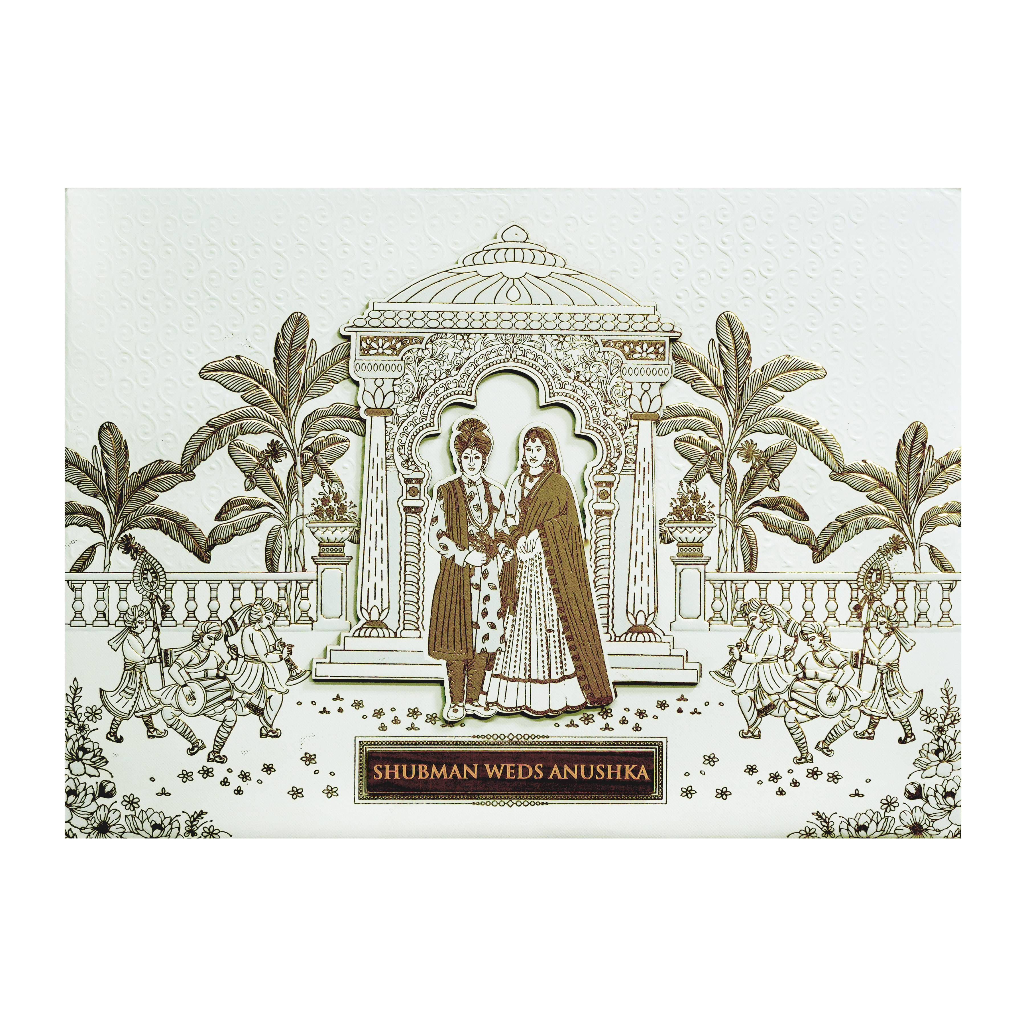 Ivory Padded Wedding Invitation Card with Embossed Floral Design-KRB09771