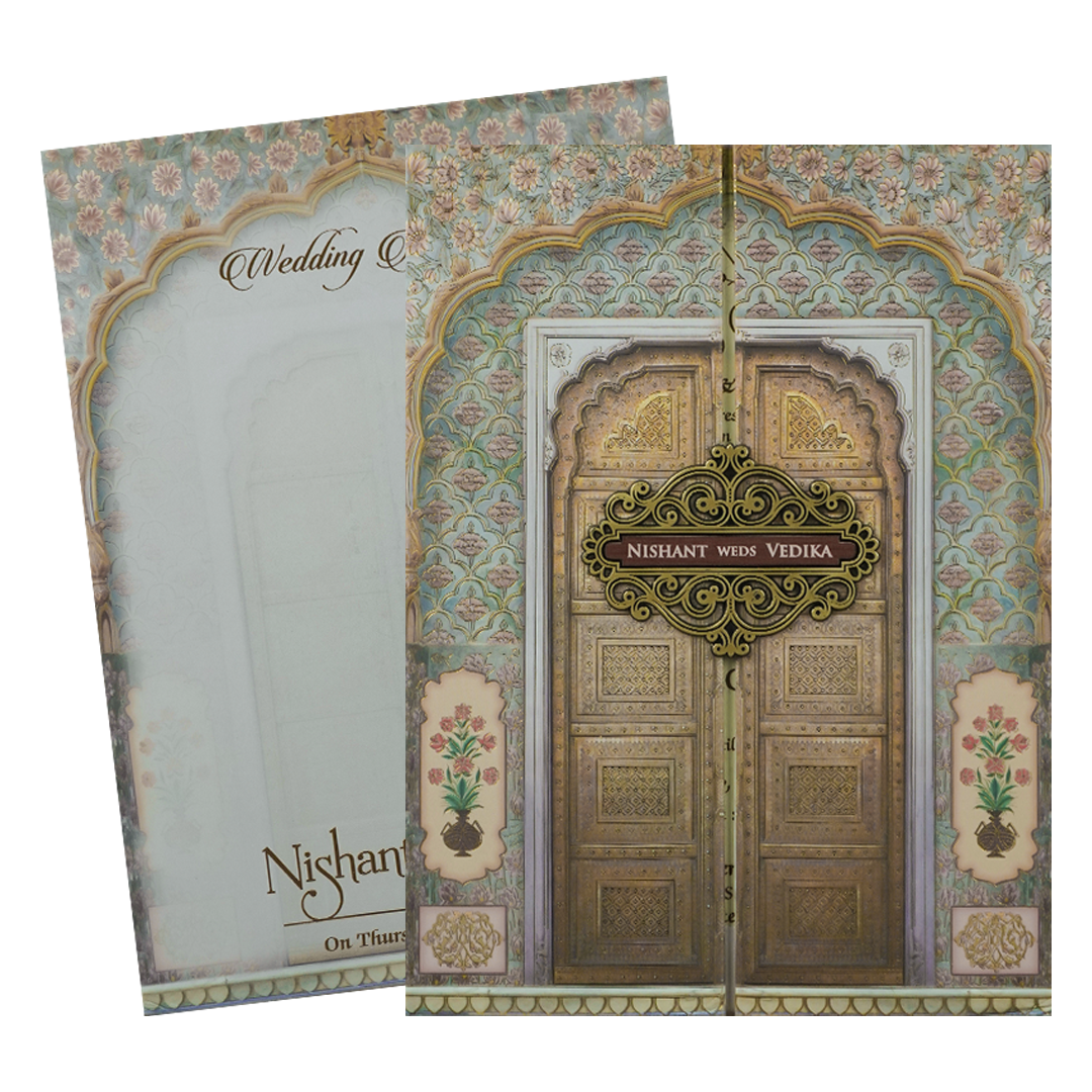 Royal Arch Palace Door Padded Wedding Card-KRE27890