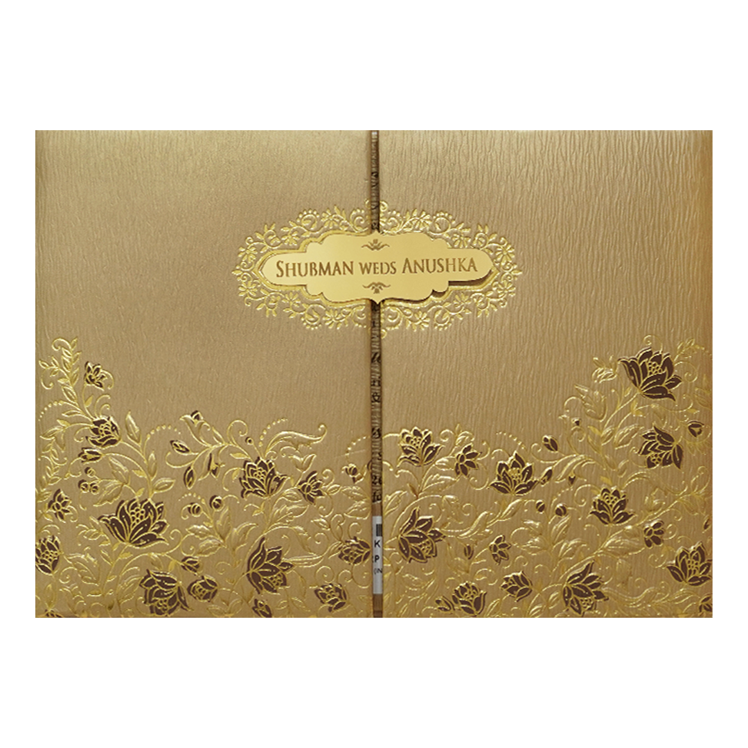 Gold Padded Embossed Floral Wedding Invitation Card-KRB09761