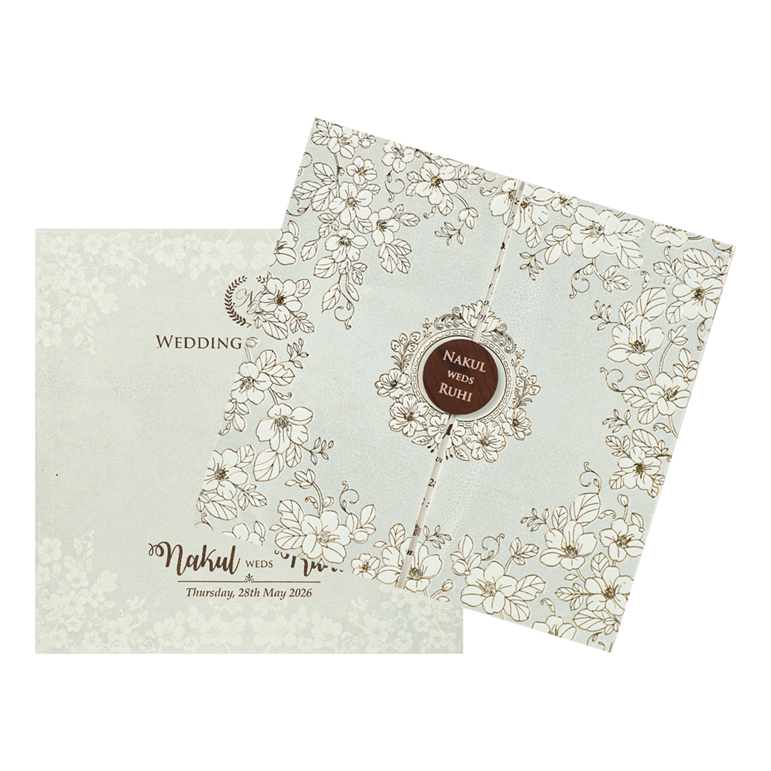 White Floral Circle Medallion Wedding Card-KRE28570