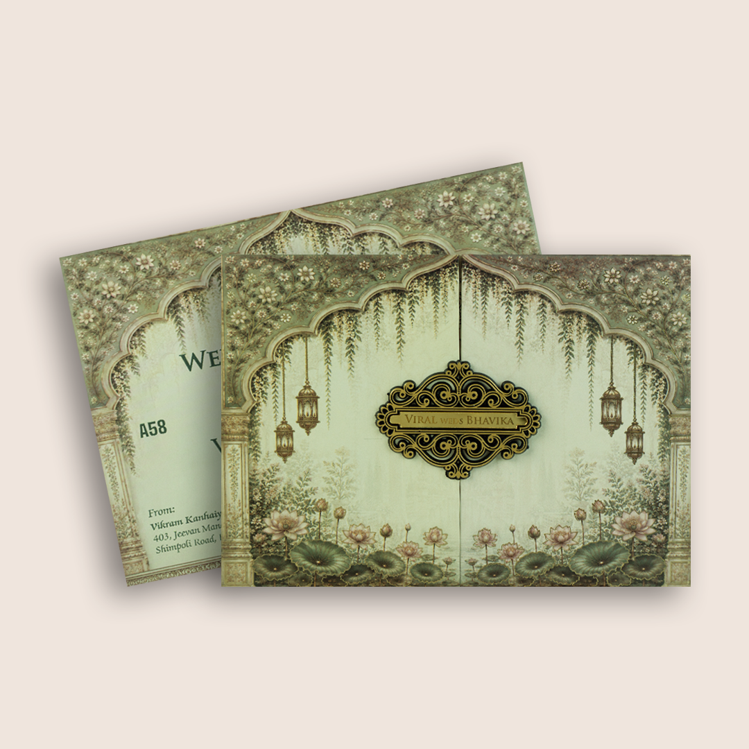 Grey Floral Door Style Wedding Card - KMARA580