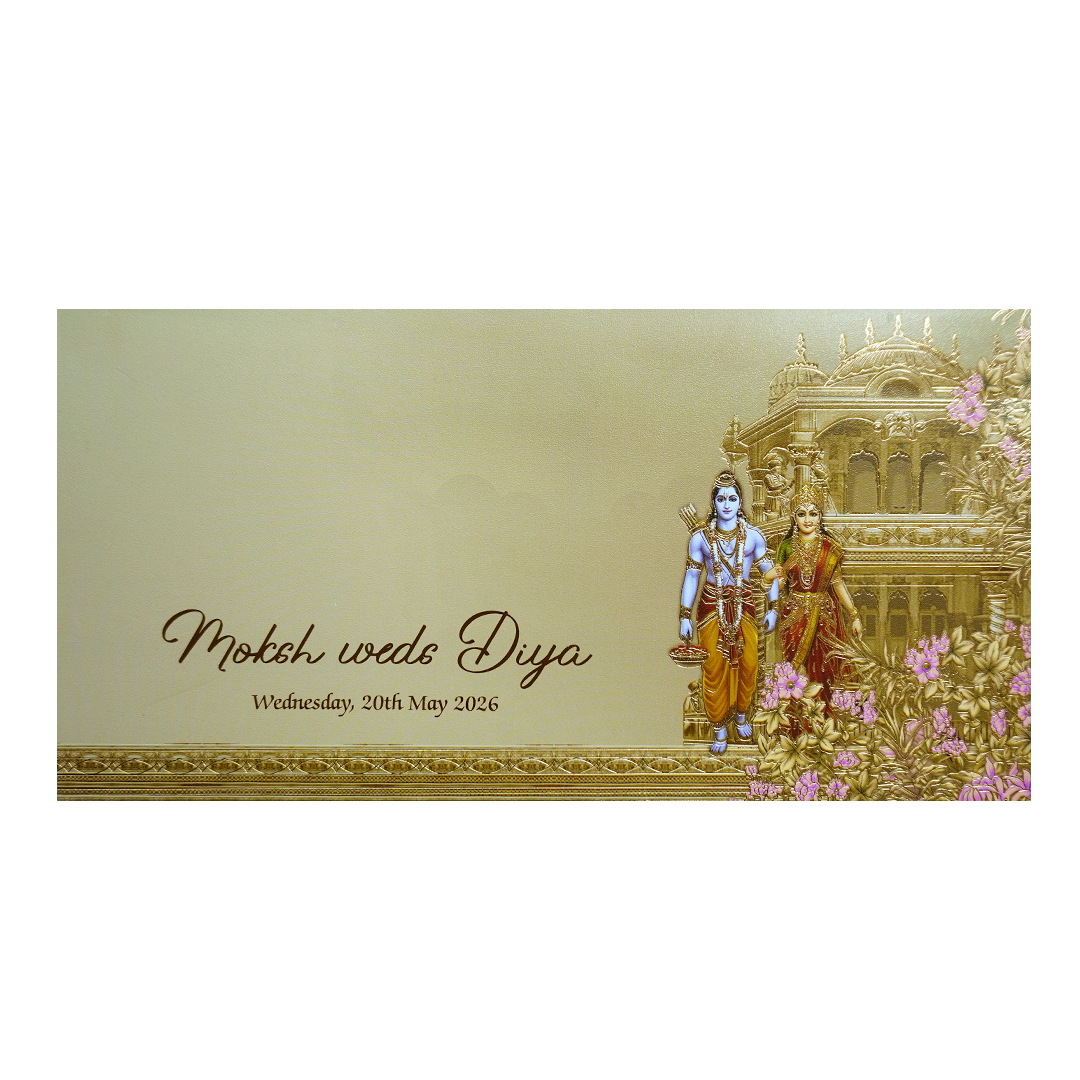 Gold Embossed Ram Sita Palace Wedding Invitation Card-KPR06500