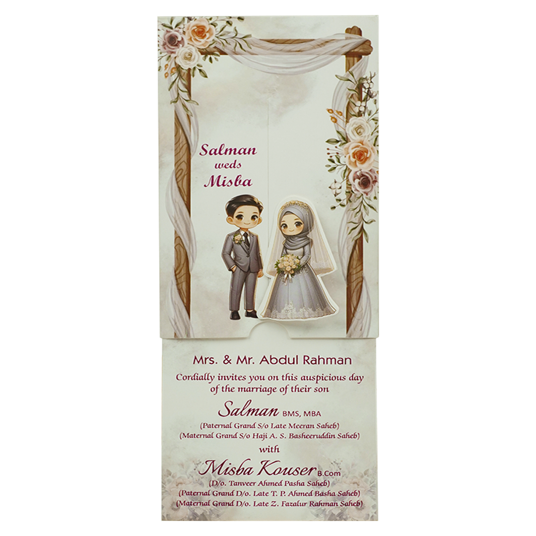 Grey Slide Floral Bride Groom Wedding Card-KNKSP757