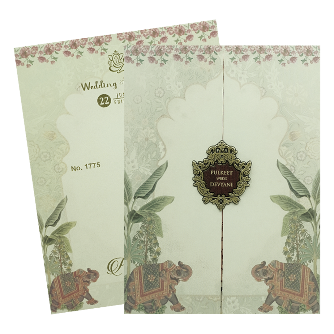 Cream Royal Elephant Wedding Card-KJTS1775