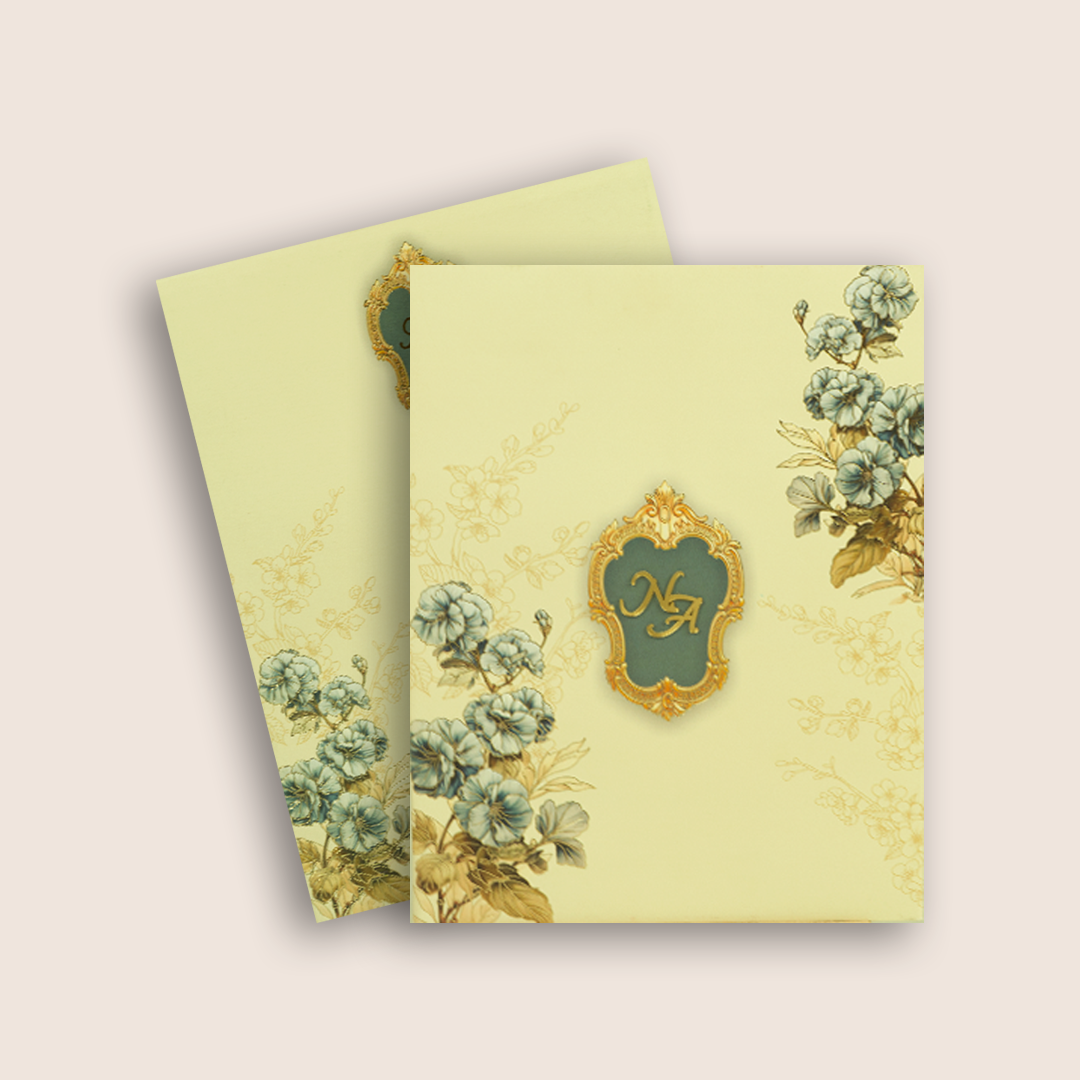 Cream Embossed Floral Wedding Card - KPR09720