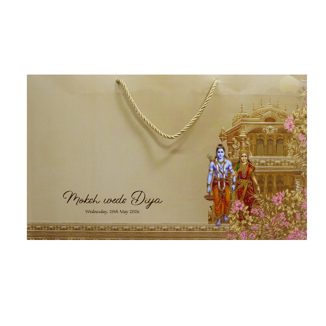 Dark Beige Ram Sita Palace Theme Wedding Card-KPR24680