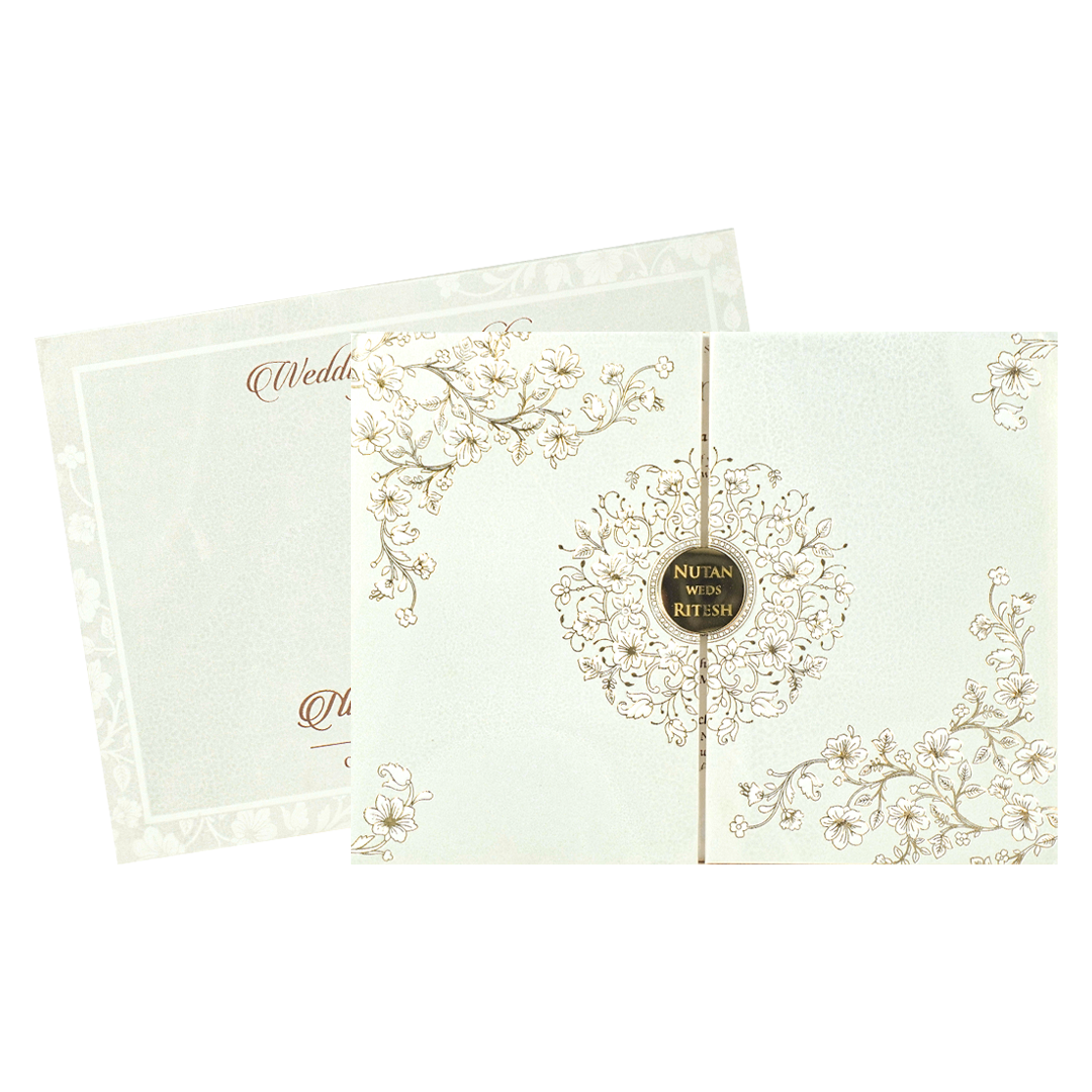 White Floral Embossed Wedding Card-KRE28590