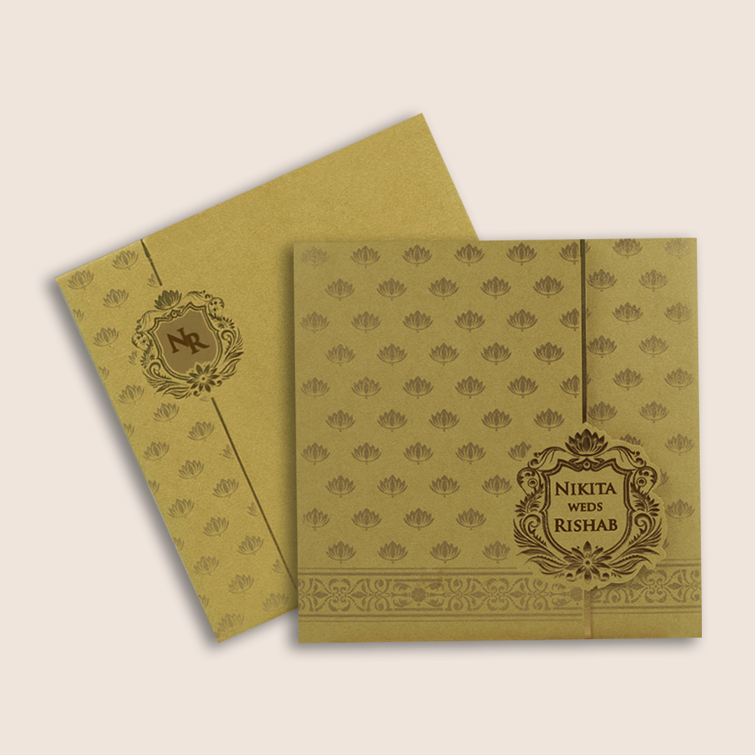 Gold Floral Door Style Wedding Invitation Card - KPR06200