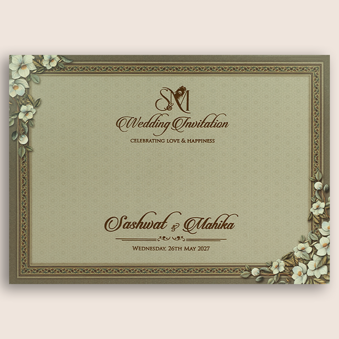 Dark Brown Floral Wedding Invitation Card - KRE28710