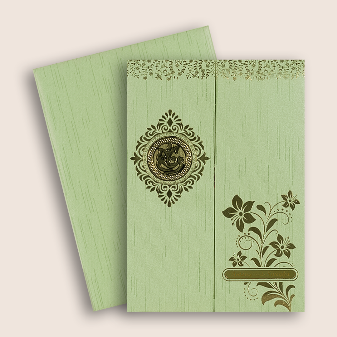 Green Gold Floral Door Style Wedding Card - KNKR049GN