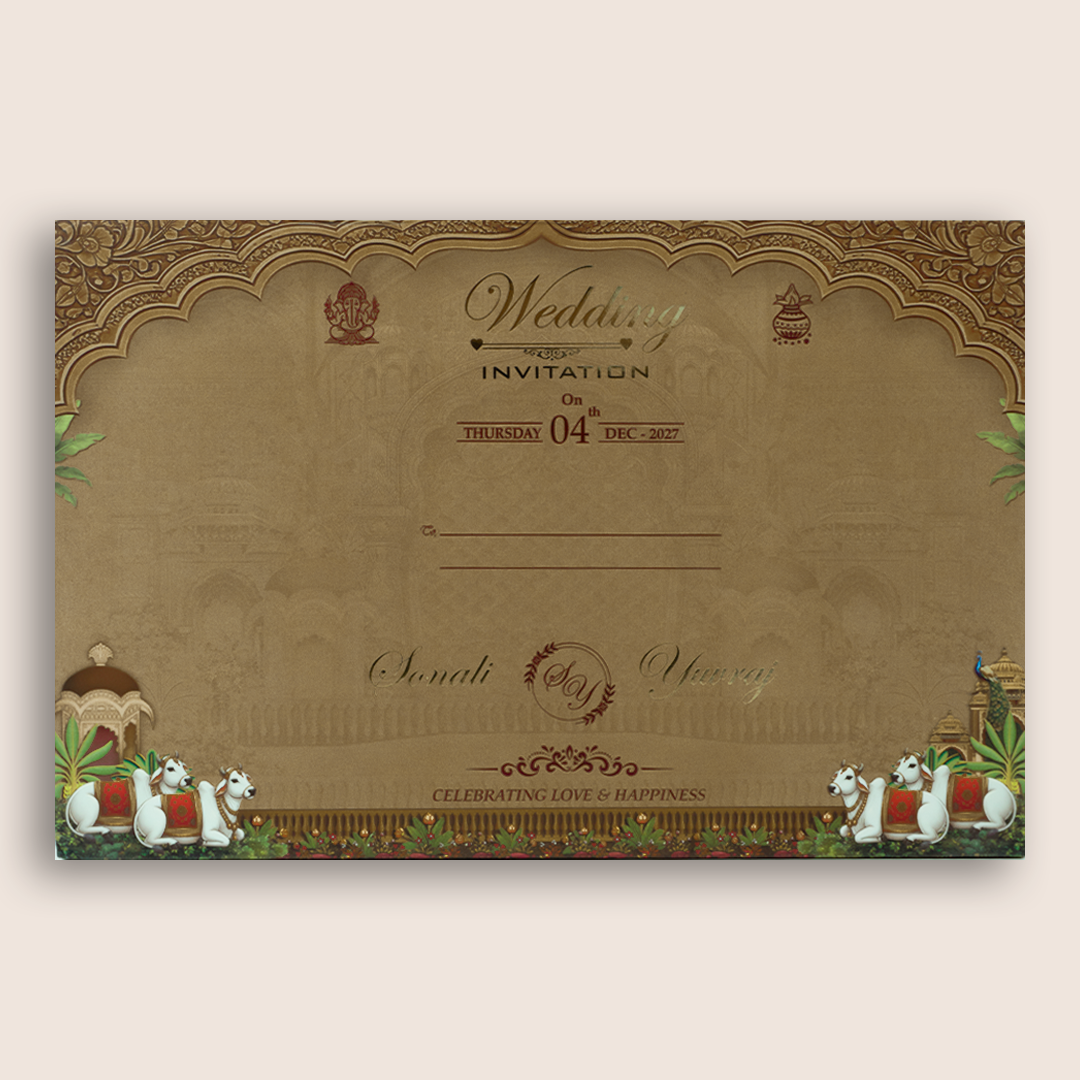 Brown Royal Palace Padded Invitation Card - KSH18030