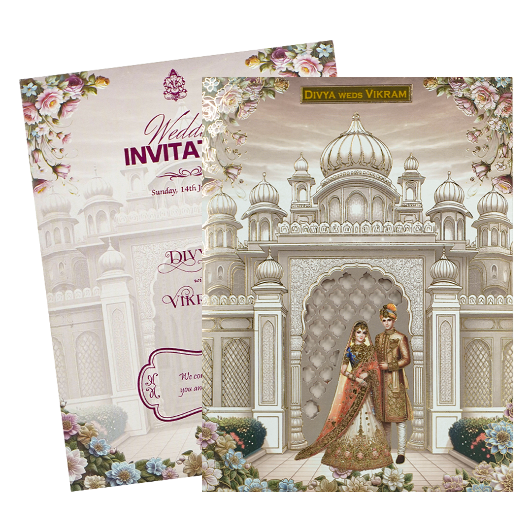 Pink Floral Bride Groom Wedding Card-KNZT2302