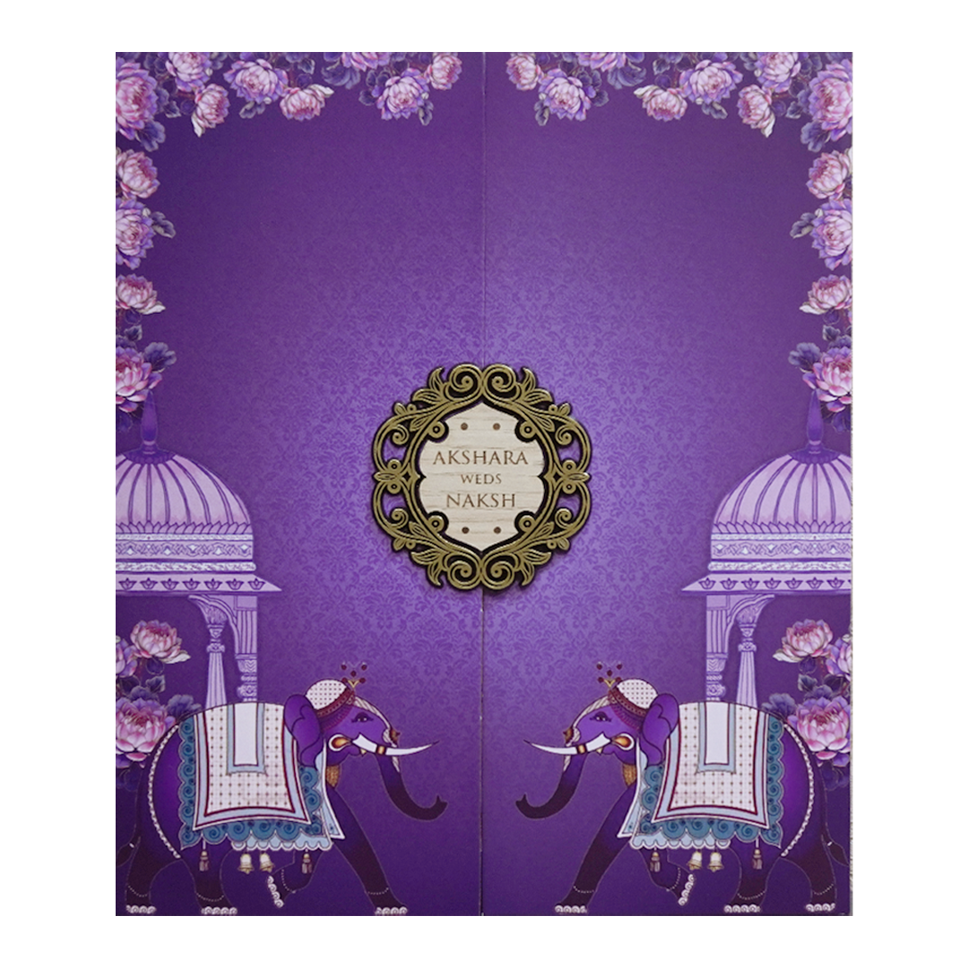 Royal Purple Elephant Palace Wedding Invitation Card - KVN07560