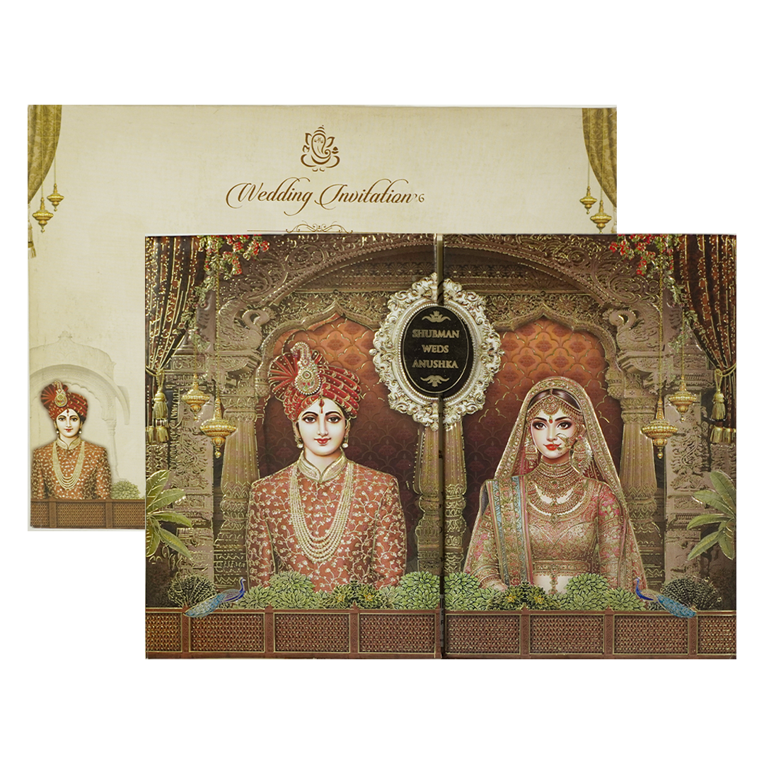 Brown Royal Couple Padded Wedding Card-KRB09310