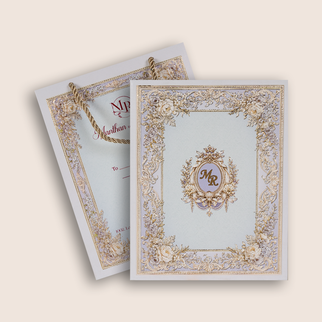 Lavender Embossed Floral Luxury Wedding Invitation Box - KSI33290